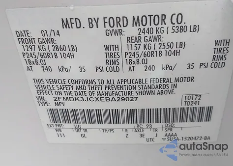 2014 Ford Edge Sel z USA, uszkodzony, nr VIN 2FMDK3JCXEBA29027